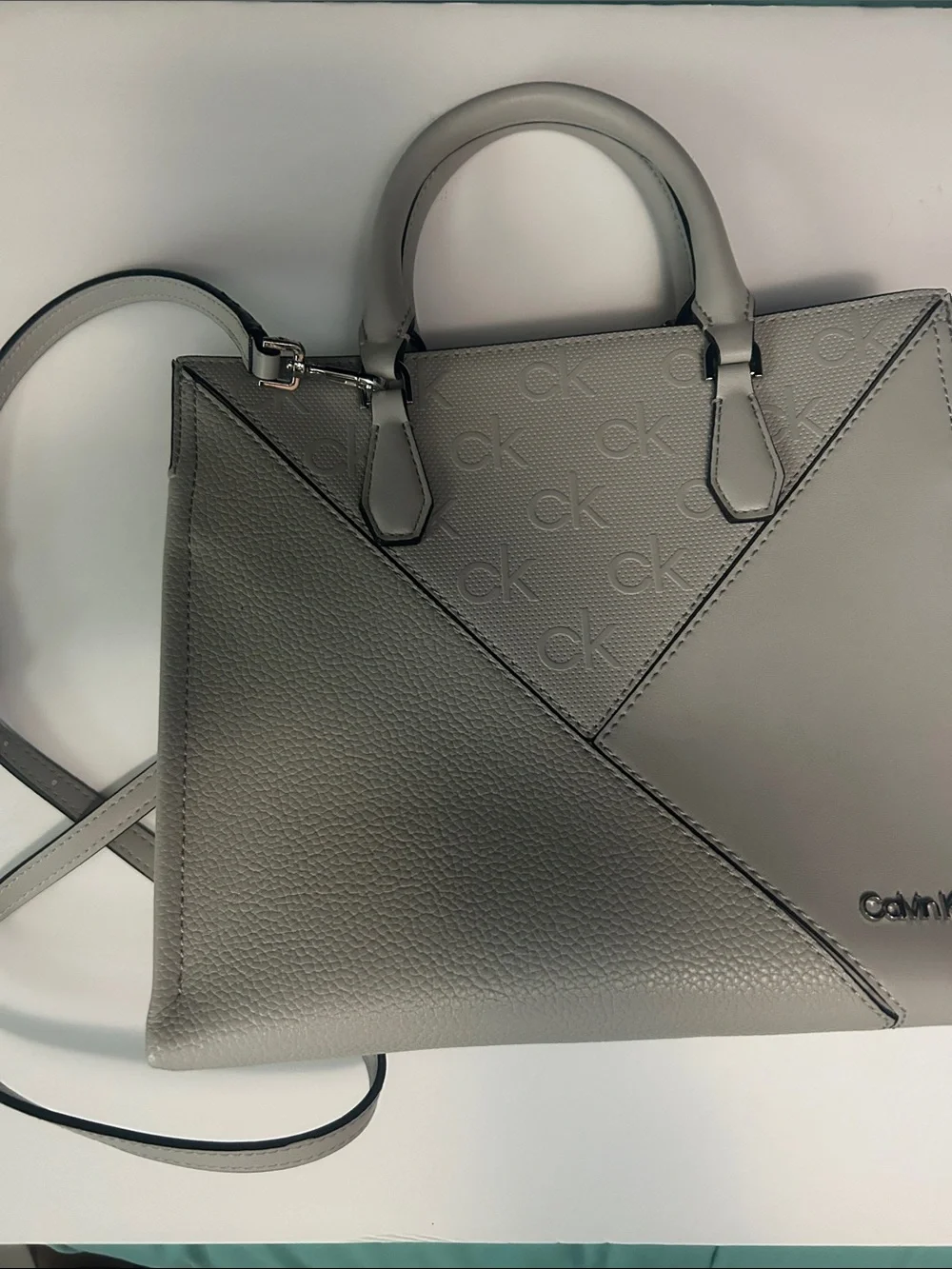 Calvin Klein Light Gray Embossed CK Logo Satchel